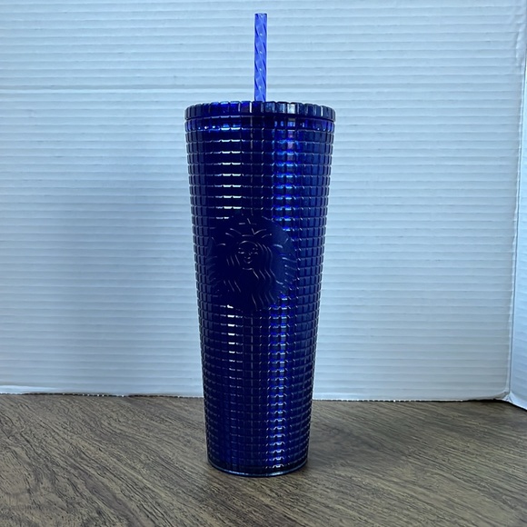 NWT Starbucks Blueberry Venti Cup ‘Cobalt Blue Pearl Grid’ Glitter Tumbler - Picture 3 of 12